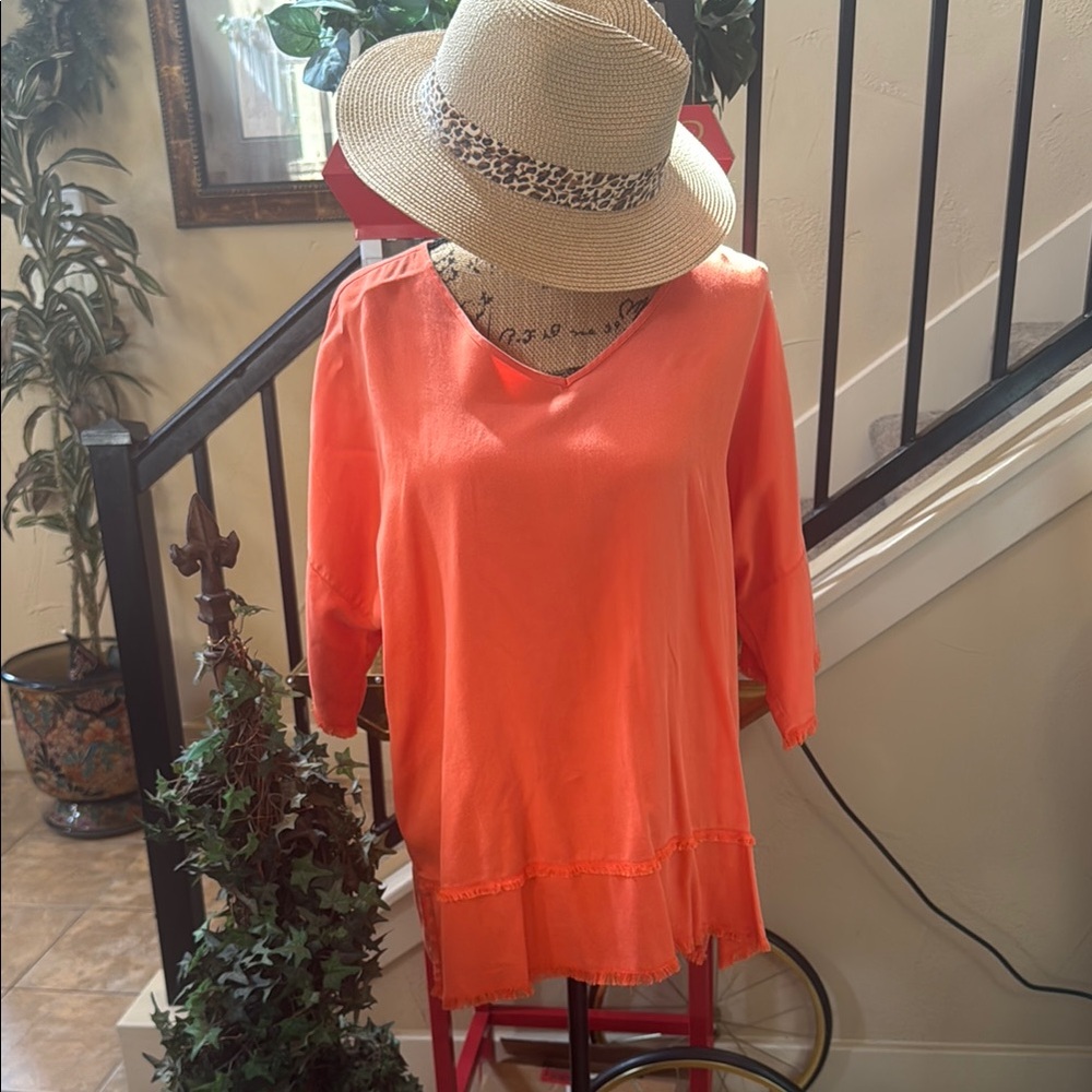 Tru Luxe Jeans Orange Boxy 3/4 Sleeve Tunic